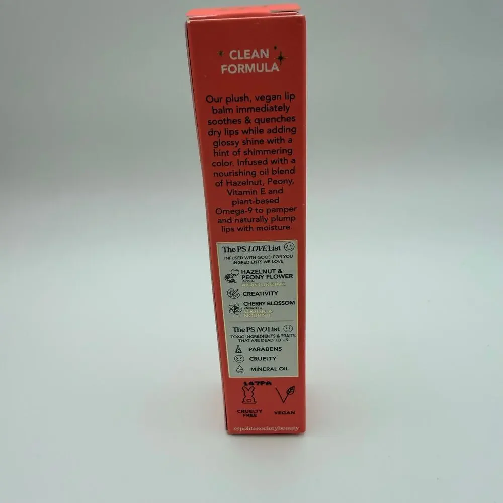 Polite Society Polite Pout Glossy Lip Balm Peach Bellini Full Size NIB